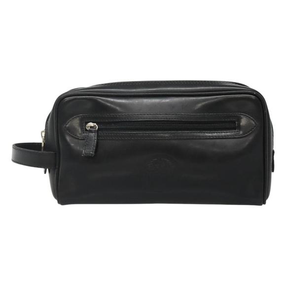 Gianni Versace Clutch Bag Leather Black Silver Auth bs23563